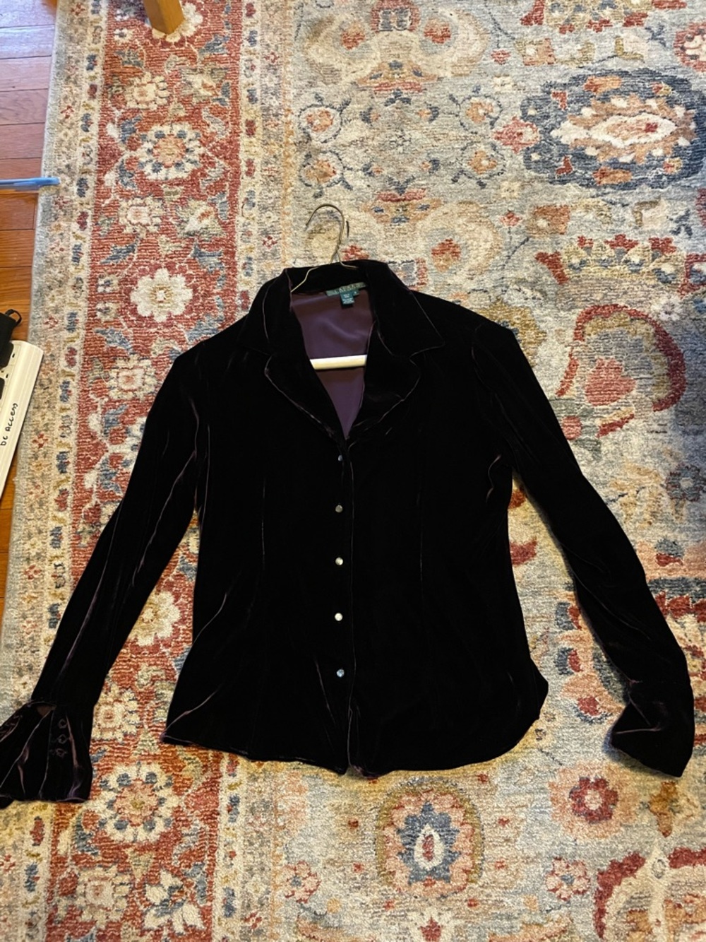 Ralph Lauren Purple Velvet Button-Front Blazer Style Top